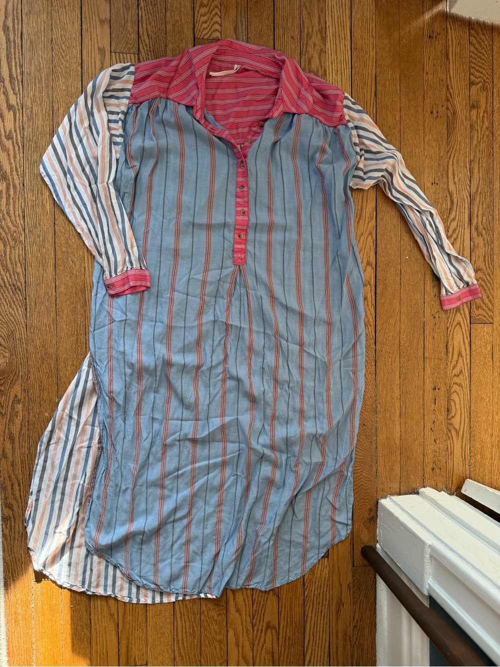 Anthropologie Pink and Blue Striped Button-Up Midi Dress - Size Small